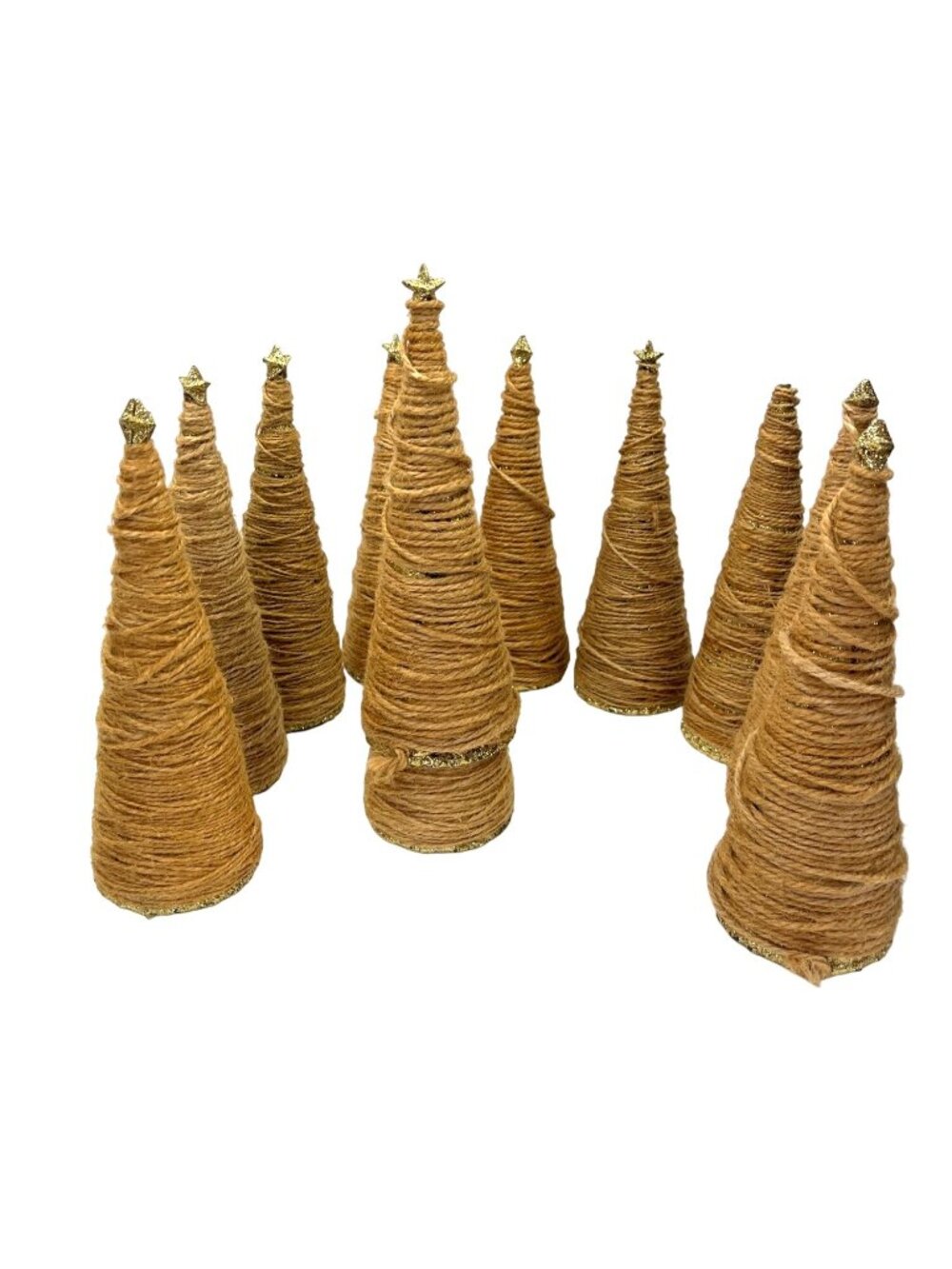Set of 10 Tan Color Yarn Christmas Trees Holiday Decorations C239